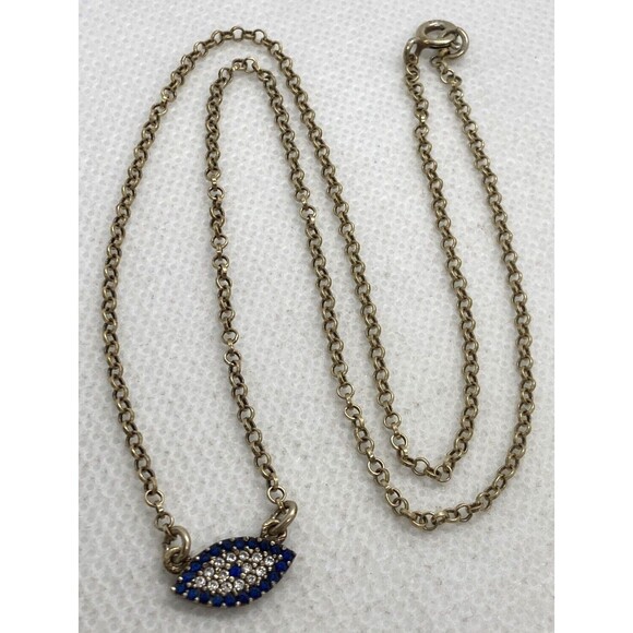 CZ Evil Eye Festoon Pendant 15'' Choker Necklace Gold Plated Sterling Silver 2g - Picture 2 of 7